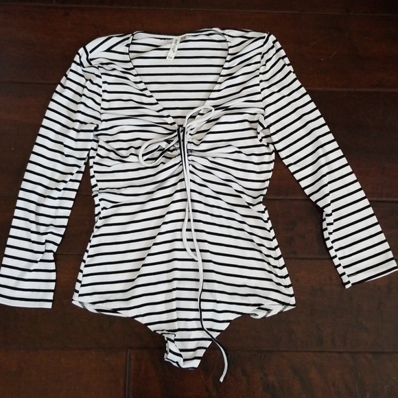 leshop Tops - Black & White Striped bodysuit NWOT